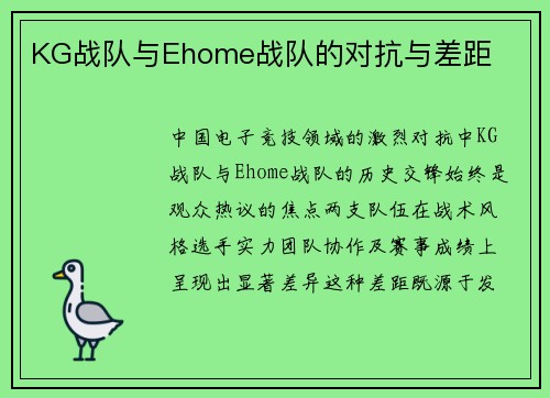 KG战队与Ehome战队的对抗与差距