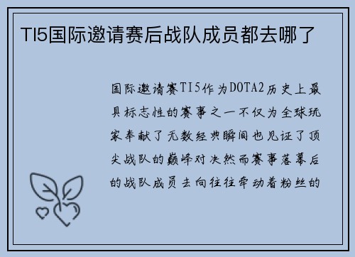 TI5国际邀请赛后战队成员都去哪了
